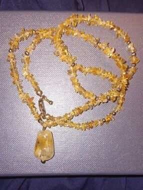 Citrine Chip and Pendant Necklace - 14 K 1/20 Gold-Filled Jewelry
